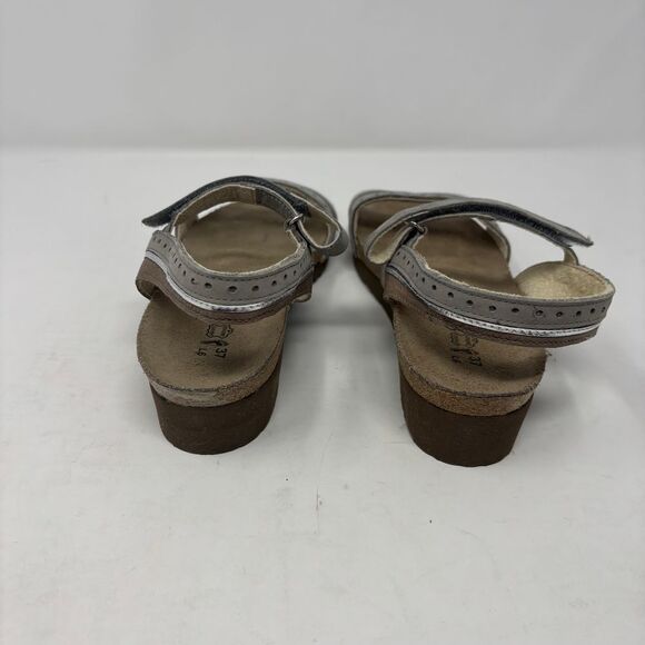 Naot Shoes Womens 37 (US 6) Silver Beverly Leather Hook and Loop Comfort Sandals - Picture 4 of 9
